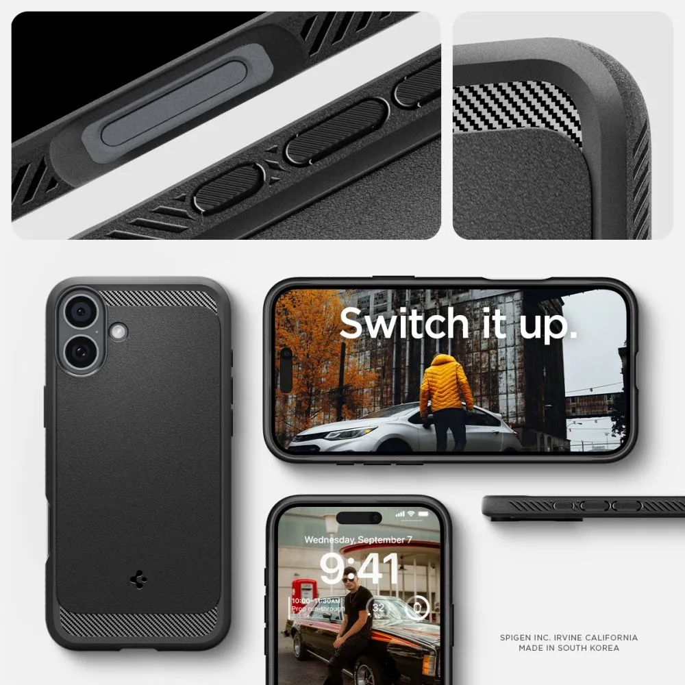 Apple iPhone 16 skal svart SPIGEN RUGGED ARMOR MAG MAGSAFE