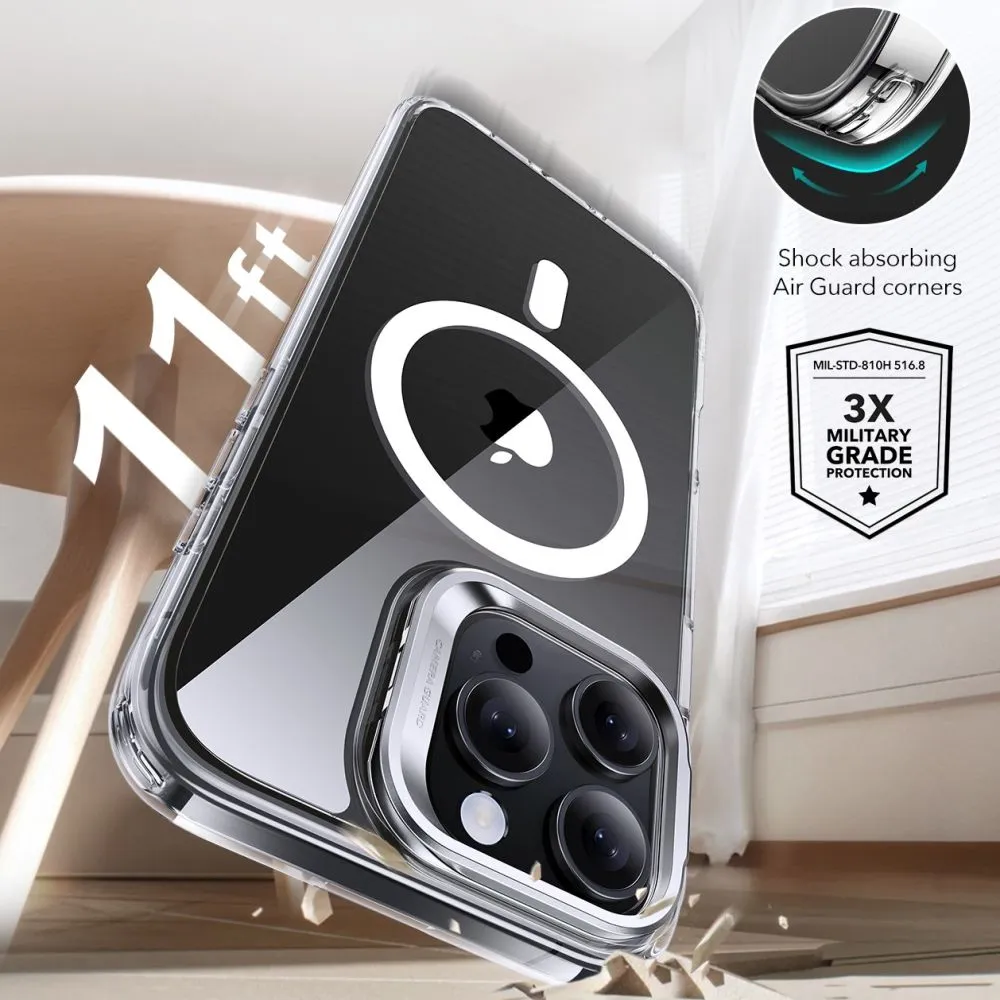 Apple iPhone 16 Pro dėklas skaidrus ESR CLASSIC HYBRID KICKSTAND HALOLOCK MAGSAFE & TEMPERED GLASS