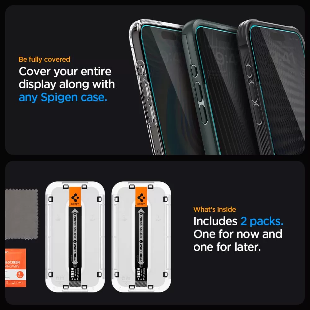 Apple iPhone 16 Plus skärmskydd  SPIGEN GLAS.TR ”EZ FIT” 2-PACK PRIVACY