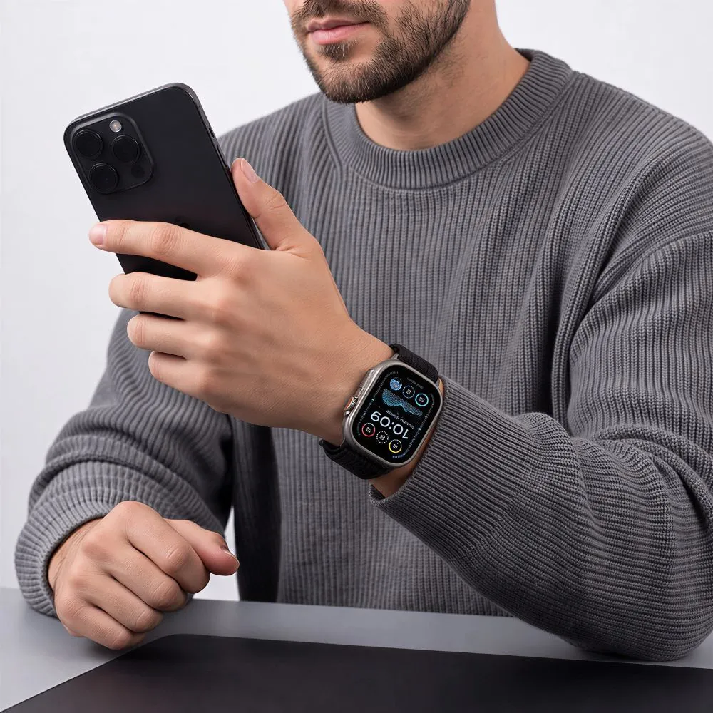Apple Watch 10 / 11 Nutikellade rihmad must TECH-PROTECT NYLON SPORT (44/45/46/49 MM)