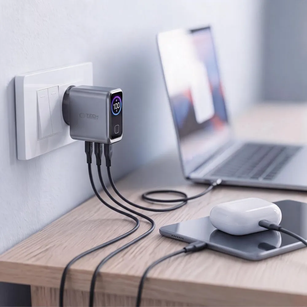 Accessories Data cables TECH-PROTECT POWERVISION NC100W-GAN 3-PORT NETWORK CHARGER PD 100W / QC3.0 Phone Case &