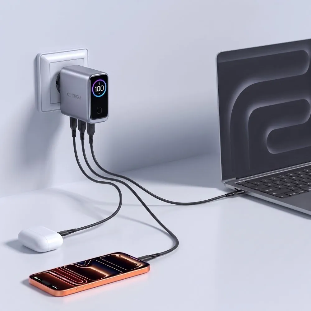 Accessories Data cables TECH-PROTECT POWERVISION NC100W-GAN 3-PORT NETWORK CHARGER PD 100W / QC3.0 Phone Case &