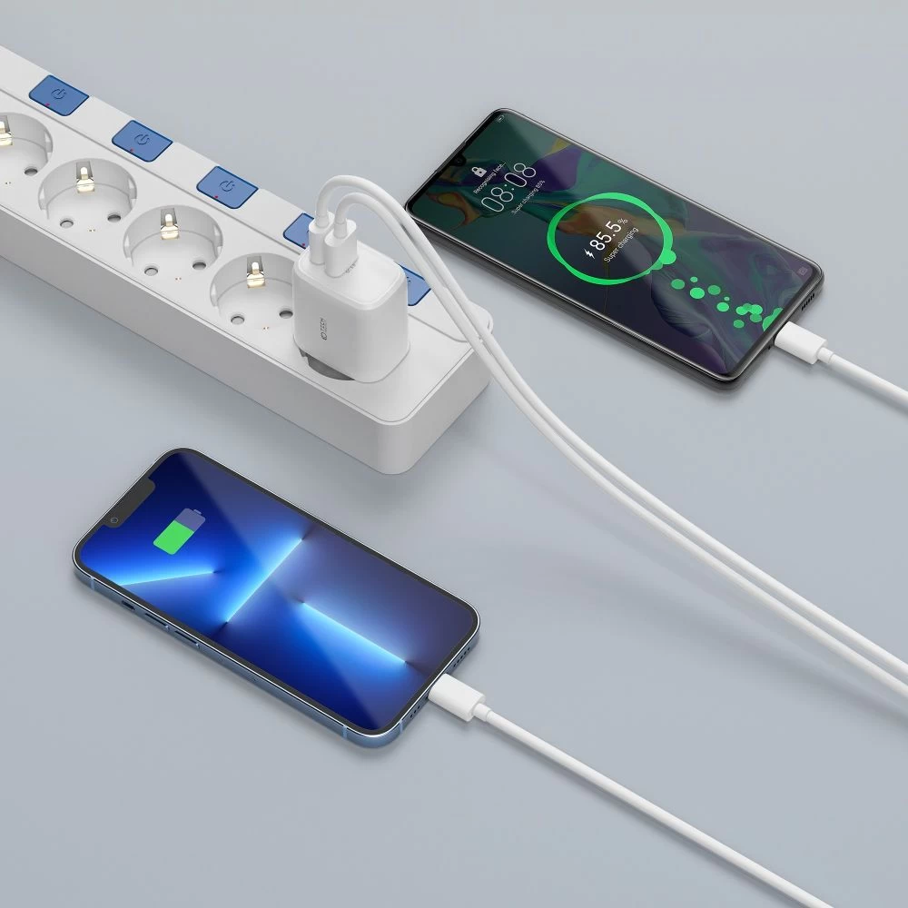 Aксессуары Кабель передачи данных TECH-PROTECT C20W 2-PORT Network Charger PD20W/QC3.0  белый