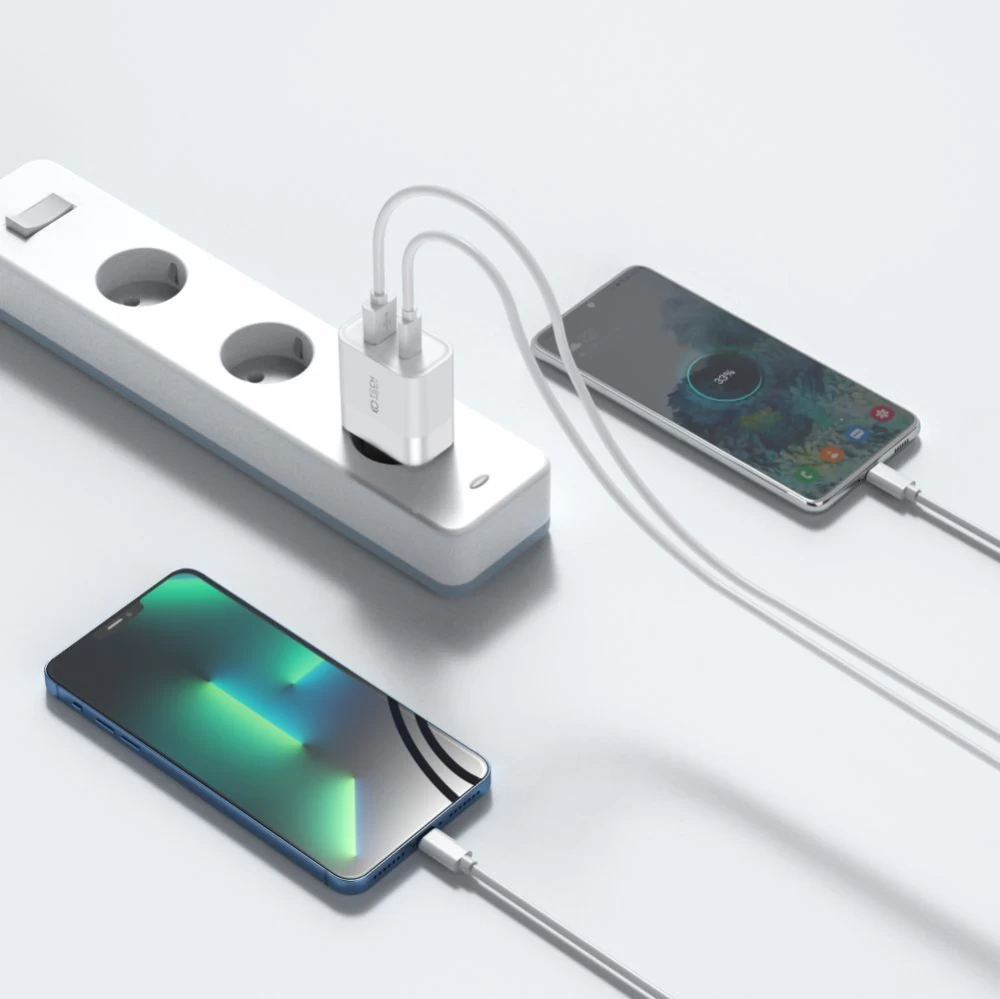 Aксессуары Кабель передачи данных TECH-PROTECT C30W 2-PORT Network Charger PD30W/QC3.0  белый