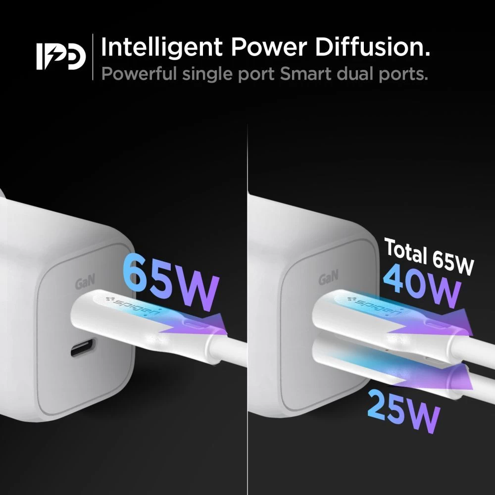 Aксессуары Кабель передачи данных SPIGEN PE2106EU POWERARC 2-PORT NETWORK CHARGER PD65W  белый