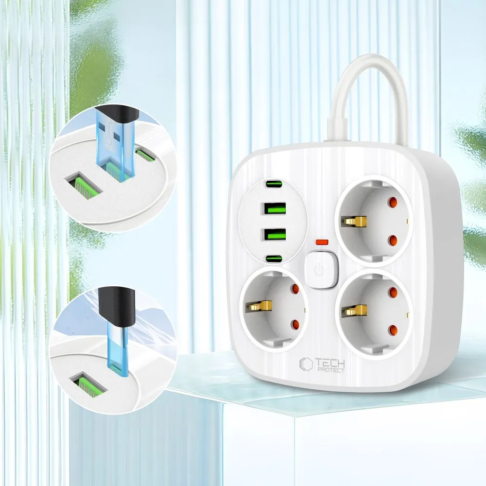 Accessories Data cables TECH-PROTECT PCS3X4 POWER STRIP 2 USB & TYPE-C 3 SOCKET 200CM  white