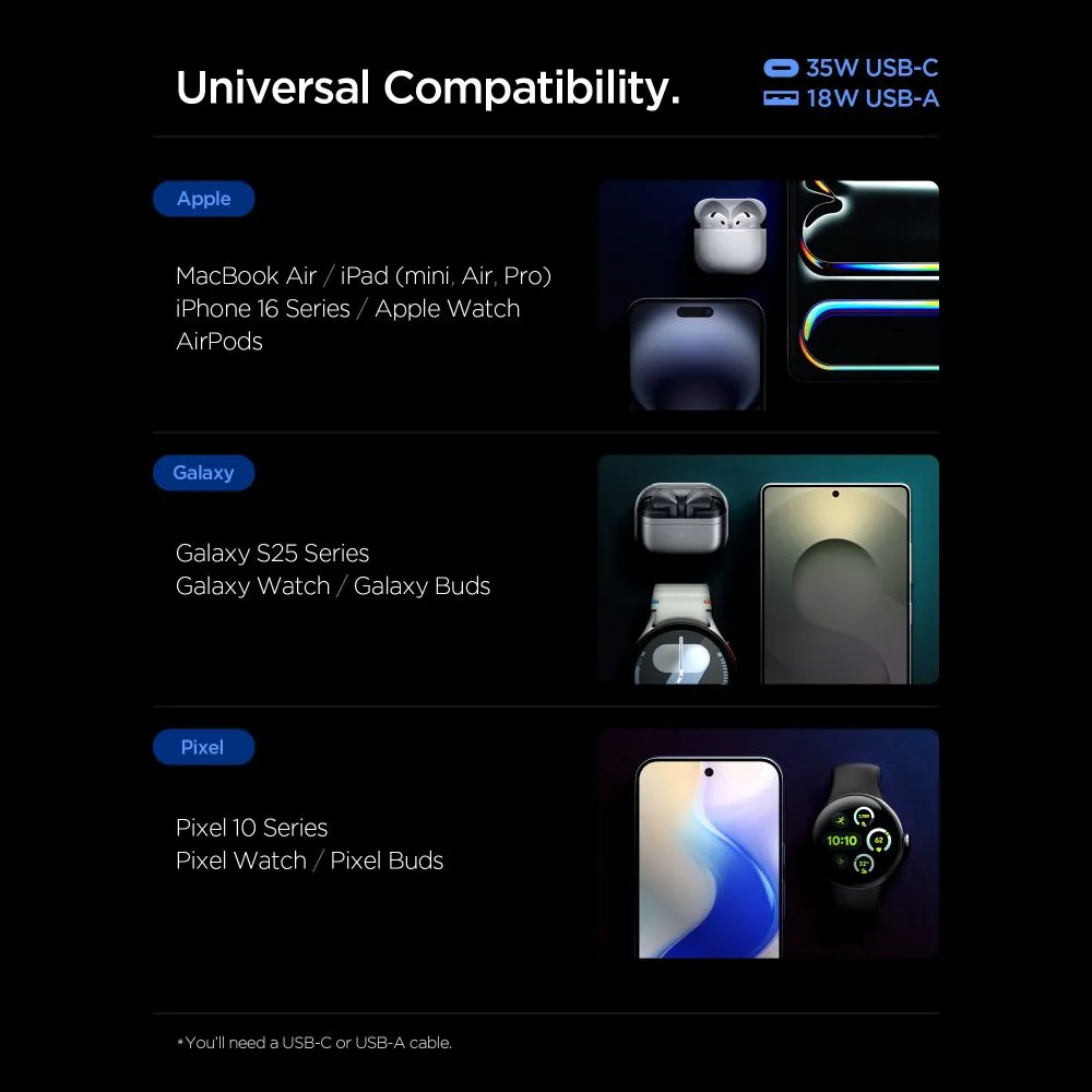 Aксессуары Кабель передачи данных SPIGEN ESSENTIAL EE352EU 2-PORT NETWORK CHARGER 35W  белый