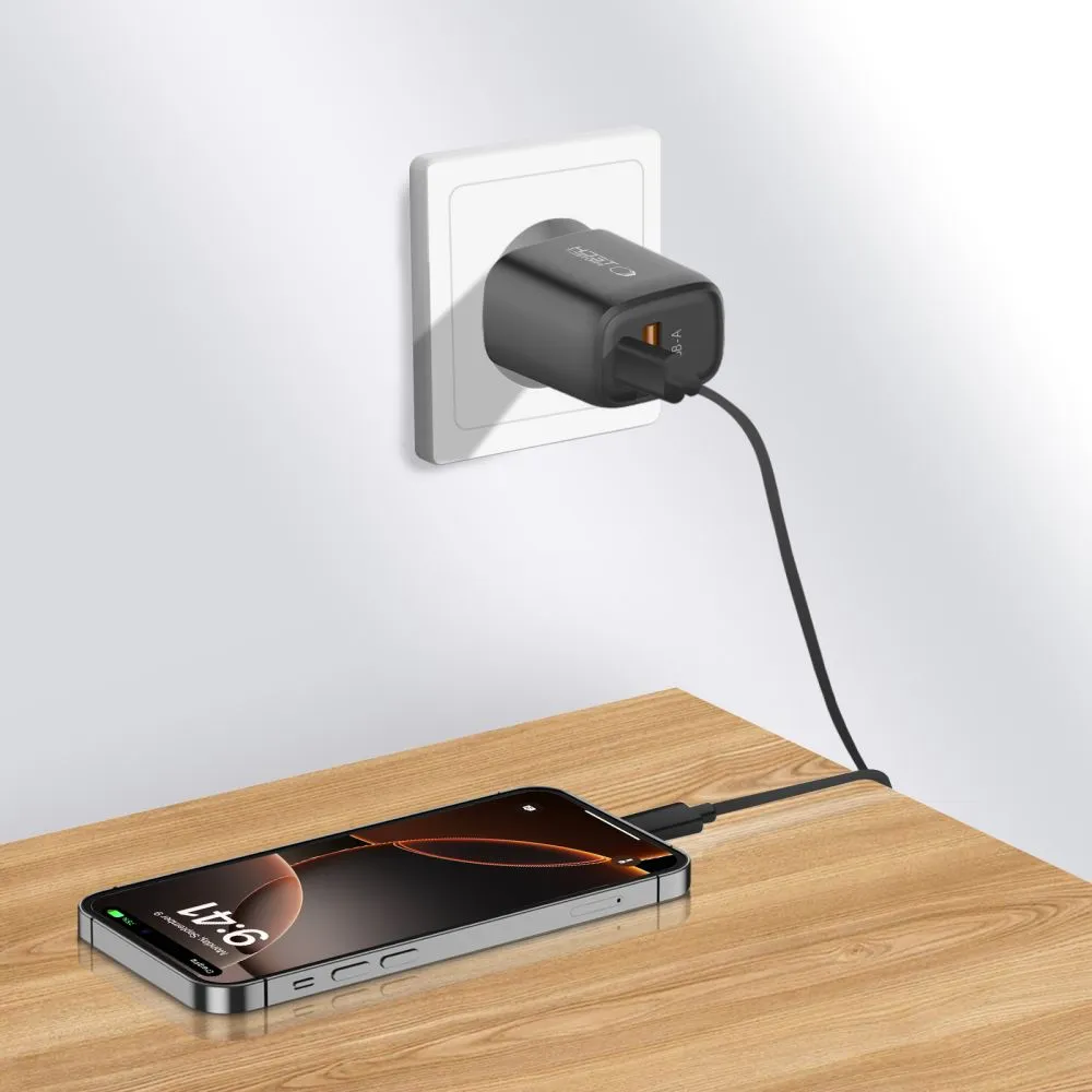  Datu kabeļi TECH-PROTECT NCA30 2-PORT NETWORK CHARGER PD 30W / QC3.0  melns
