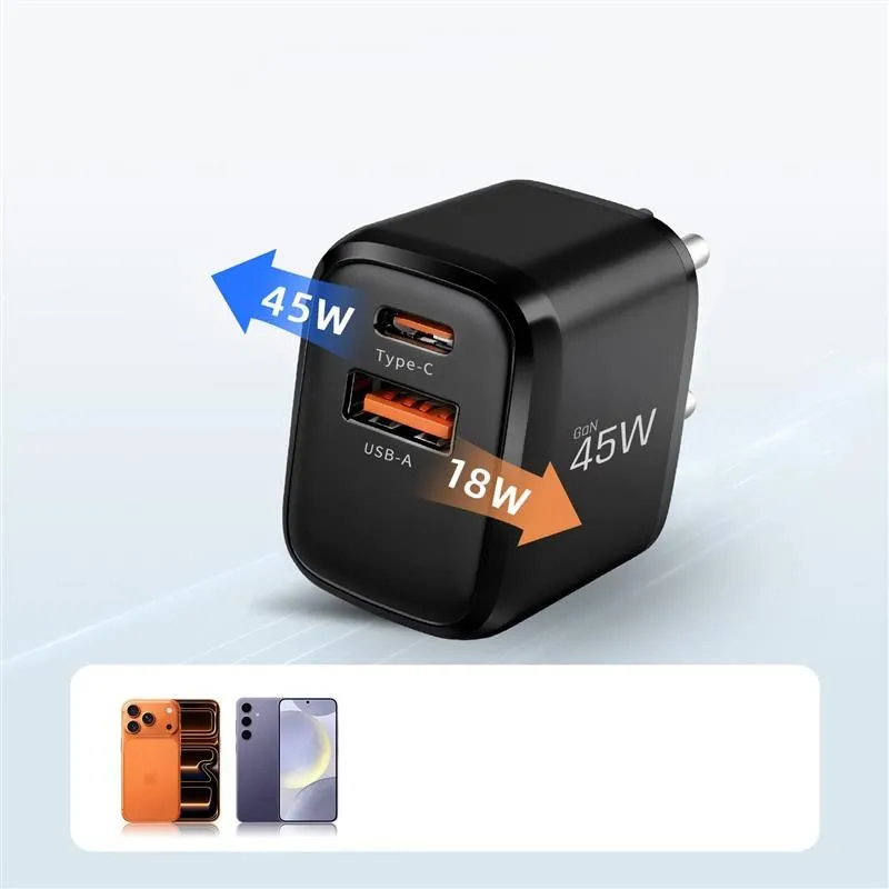 Accessories Data cables TECH-PROTECT NCA45W-GAN 2-PORT NETWORK CHARGER PD 45W / QC3.0 + TYPE-C CABLE  black