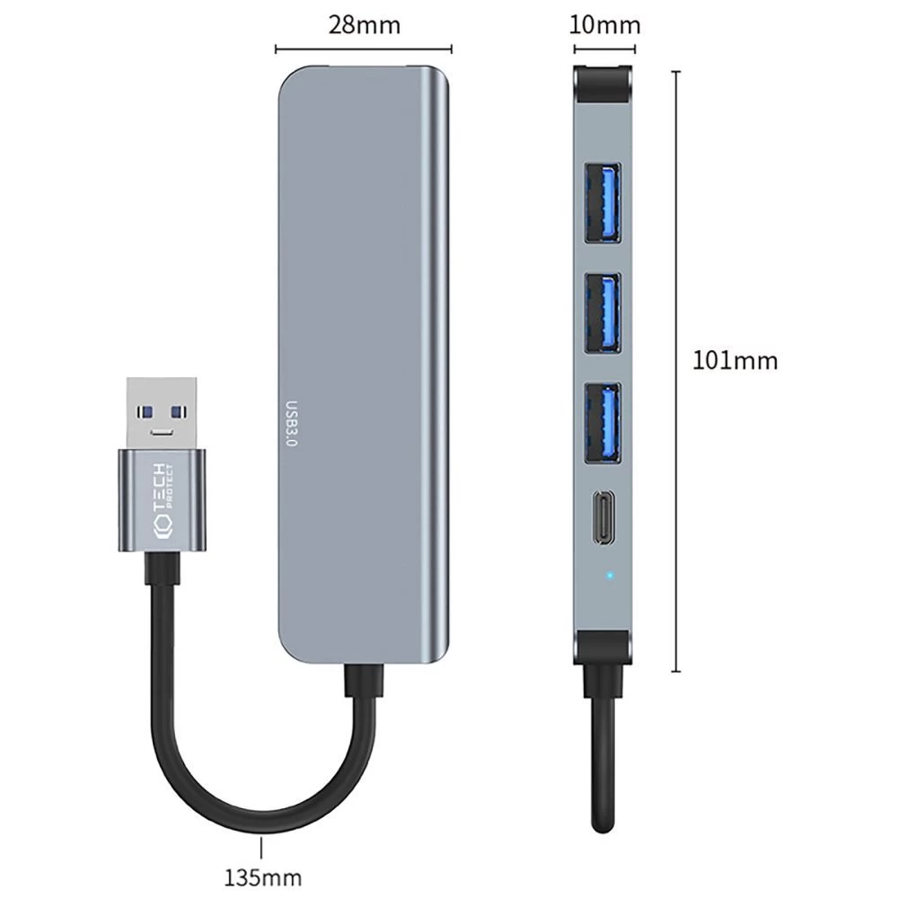 Aксессуары Кабель передачи данных TECH-PROTECT V0-HUB ADAPTER 5IN1  серый