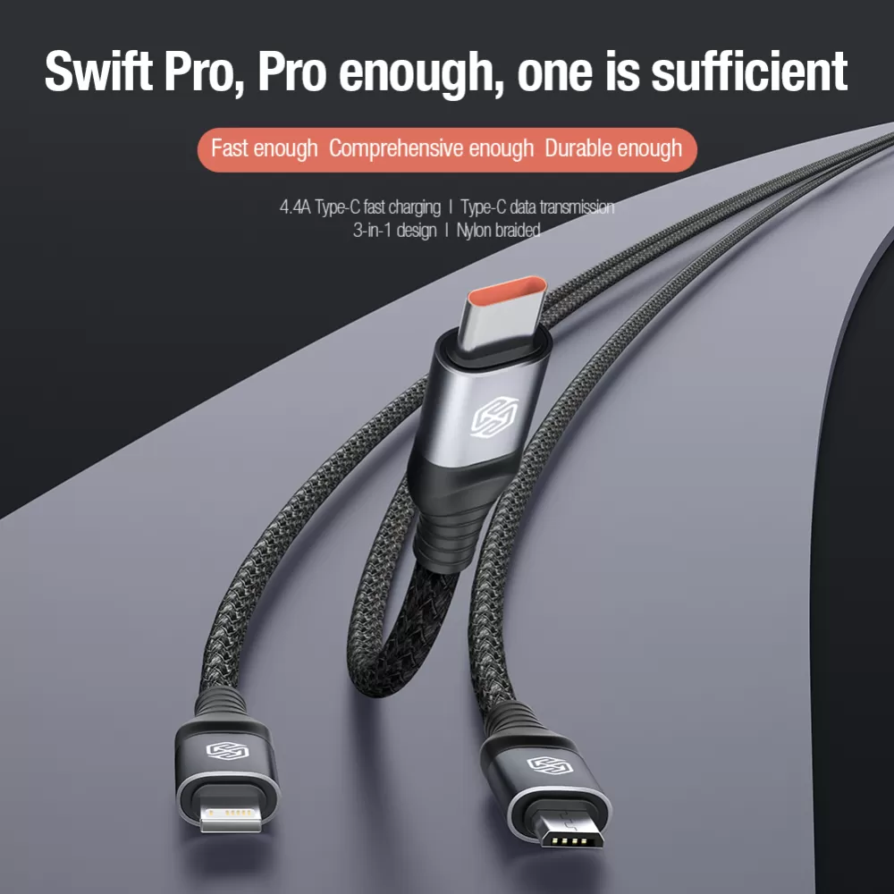 Aксессуары Кабель передачи данных NILLKIN SWIFT PRO 3-in-1 USB-A to L/M/C  синий