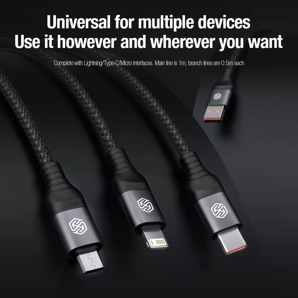 Aксессуары Кабель передачи данных NILLKIN SWIFT PRO 3-in-1 USB-A to L/M/C  синий