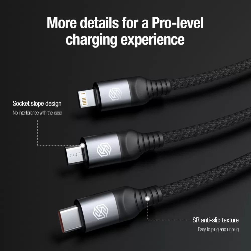 Aксессуары Кабель передачи данных NILLKIN SWIFT PRO 3-in-1 USB-A to L/M/C  синий