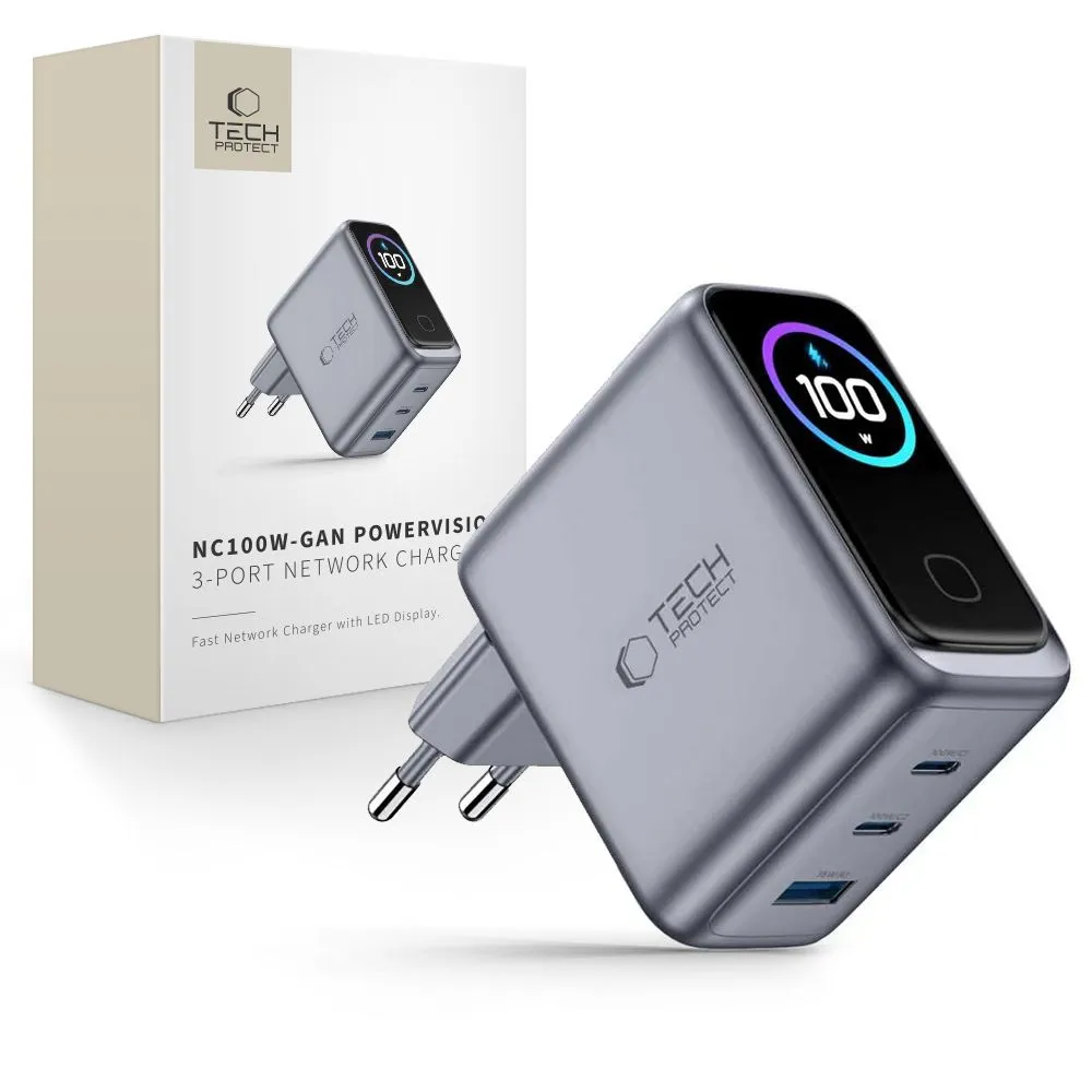 Accessories Data cables TECH-PROTECT POWERVISION NC100W-GAN 3-PORT NETWORK CHARGER PD 100W / QC3.0 Phone Case &