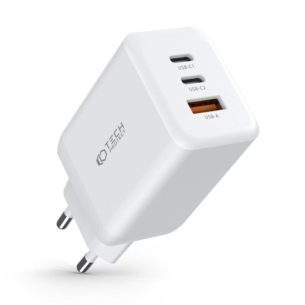 Datu kabeļi TECH-PROTECT C65W 3-PORT NETWORK CHARGER PD65W/QC3.0 balts