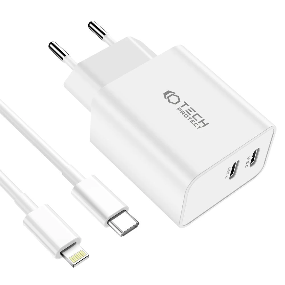 Aксессуары Кабель передачи данных TECH-PROTECT C35W 2-PORT NETWORK CHARGER PD35W + LIGHTNING CABLE белый