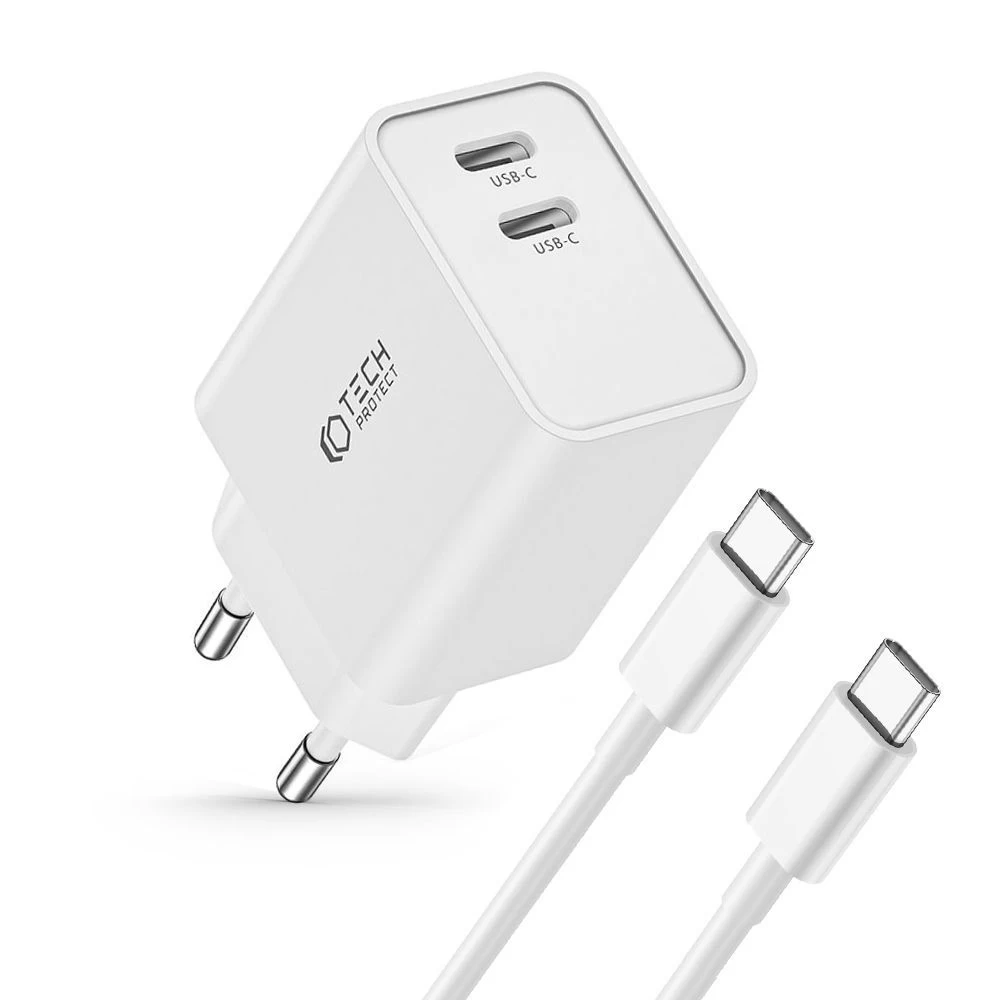 Aксессуары Кабель передачи данных TECH-PROTECT C35W 2-PORT NETWORK CHARGER PD35W + TYPE-C CABLE белый