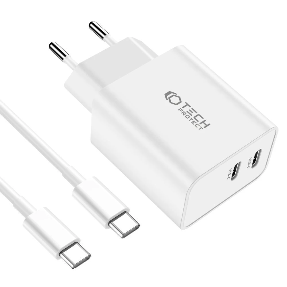 Aксессуары Кабель передачи данных TECH-PROTECT C35W 2-PORT NETWORK CHARGER PD35W + TYPE-C CABLE белый