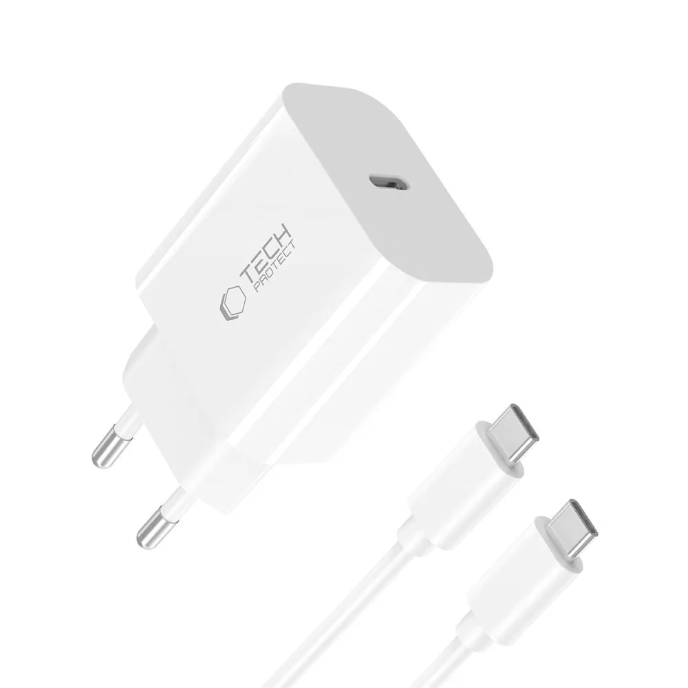 Aксессуары Кабель передачи данных TECH-PROTECT NC20W 1-PORT NETWORK CHARGER PD20W + TYPE-C CABLE белый