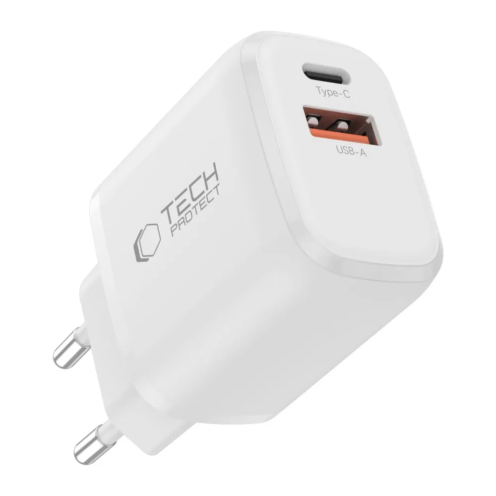 Priedai Duomenų kabeliai TECH-PROTECT NCA20 2-PORT NETWORK CHARGER PD 20W / QC3.0 + TYPE-C CABLE  baltas