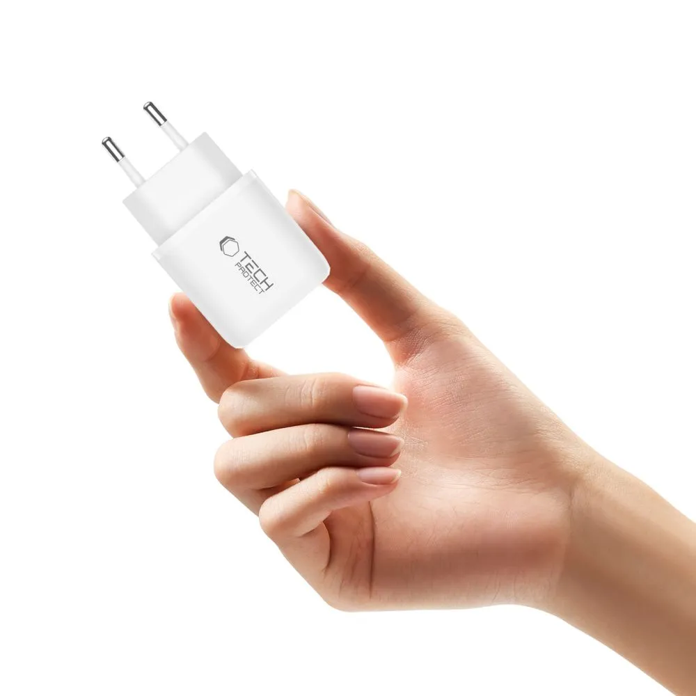 Priedai Duomenų kabeliai TECH-PROTECT NCA20 2-PORT NETWORK CHARGER PD 20W / QC3.0 + TYPE-C CABLE  baltas