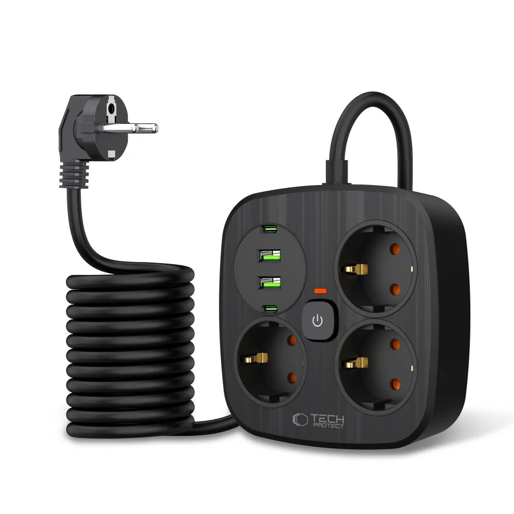 Aксессуары Кабель передачи данных TECH-PROTECT PCS3X4 POWER STRIP 2 USB & TYPE-C 3 SOCKET 200CM черный