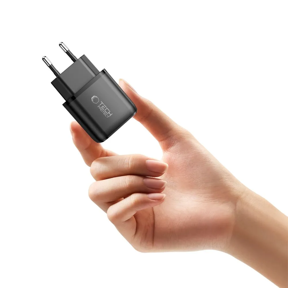 Accessories Data cables TECH-PROTECT NCA45W-GAN 2-PORT NETWORK CHARGER PD 45W / QC3.0 + TYPE-C CABLE  black