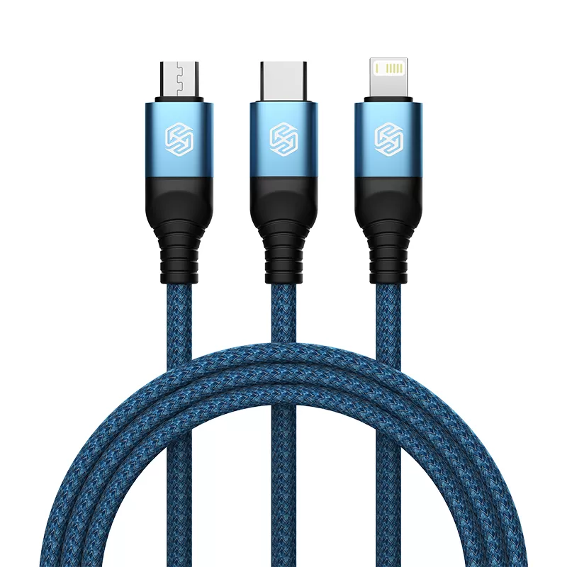 Priedai Duomenų kabeliai NILLKIN SWIFT PRO 3-in-1 USB-A to L/M/C mėlyna