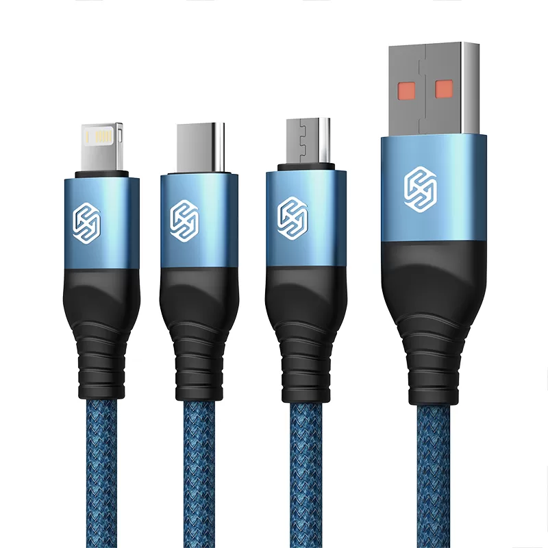 Priedai Duomenų kabeliai NILLKIN SWIFT PRO 3-in-1 USB-A to L/M/C mėlyna
