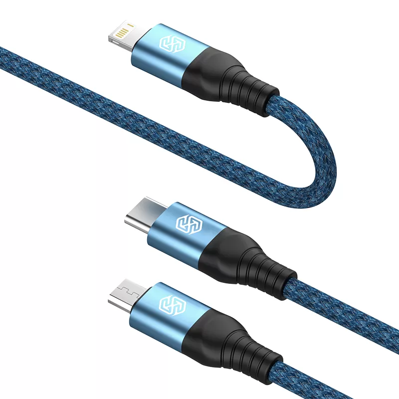 Priedai Duomenų kabeliai NILLKIN SWIFT PRO 3-in-1 USB-A to L/M/C mėlyna