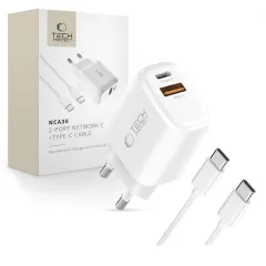 Puhelintarvikkeet Liitäntäkaapelit TECH-PROTECT NCA30 2-PORT NETWORK CHARGER PD 30W / QC3.0 + TYPE-C CABLE 