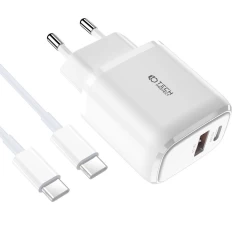 Aксессуары Кабель передачи данных TECH-PROTECT C20W 2-PORT Network Charger PD20W/QC3.0 + Type-C Cable  белый