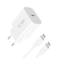 Puhelintarvikkeet Liitäntäkaapelit TECH-PROTECT NC20W 1-PORT NETWORK CHARGER PD20W + TYPE-C CABLE  valkoinen