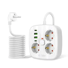Accessories Data cables TECH-PROTECT PCS3X4 POWER STRIP 2 USB & TYPE-C 3 SOCKET 200CM  white