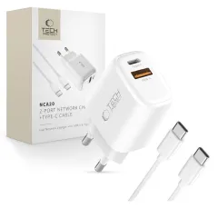 Tarvikud Sünkimis kaabel TECH-PROTECT NCA20 2-PORT NETWORK CHARGER PD 20W / QC3.0 + TYPE-C CABLE  valge