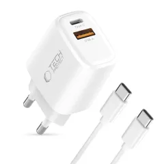 Tarvikud Sünkimis kaabel TECH-PROTECT NCA20 2-PORT NETWORK CHARGER PD 20W / QC3.0 + TYPE-C CABLE  valge