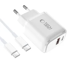 Tarvikud Sünkimis kaabel TECH-PROTECT NCA20 2-PORT NETWORK CHARGER PD 20W / QC3.0 + TYPE-C CABLE  valge