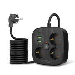 Puhelintarvikkeet Liitäntäkaapelit TECH-PROTECT PCS3X4 POWER STRIP 2 USB & TYPE-C 3 SOCKET 200CM  musta