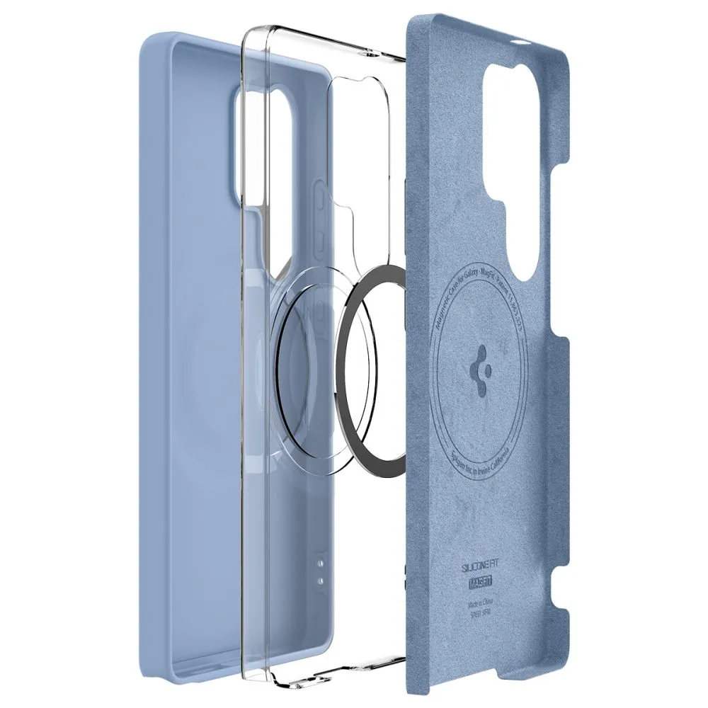 Samsung Galaxy S25 Ultra dėklas mėlyna SPIGEN SILICONE FIT MAG MAGSAFE