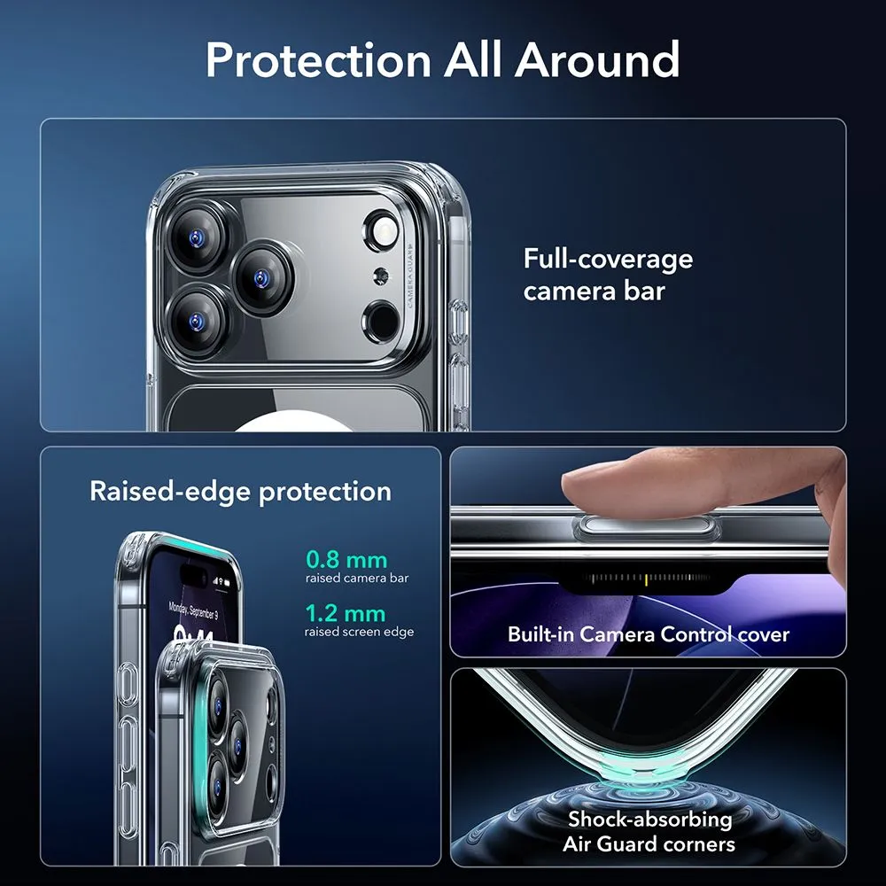 Apple iPhone 17 Pro dėklas skaidrus ESR CLASSIC HYBRID MAGSAFE & TEMPERED GLASS