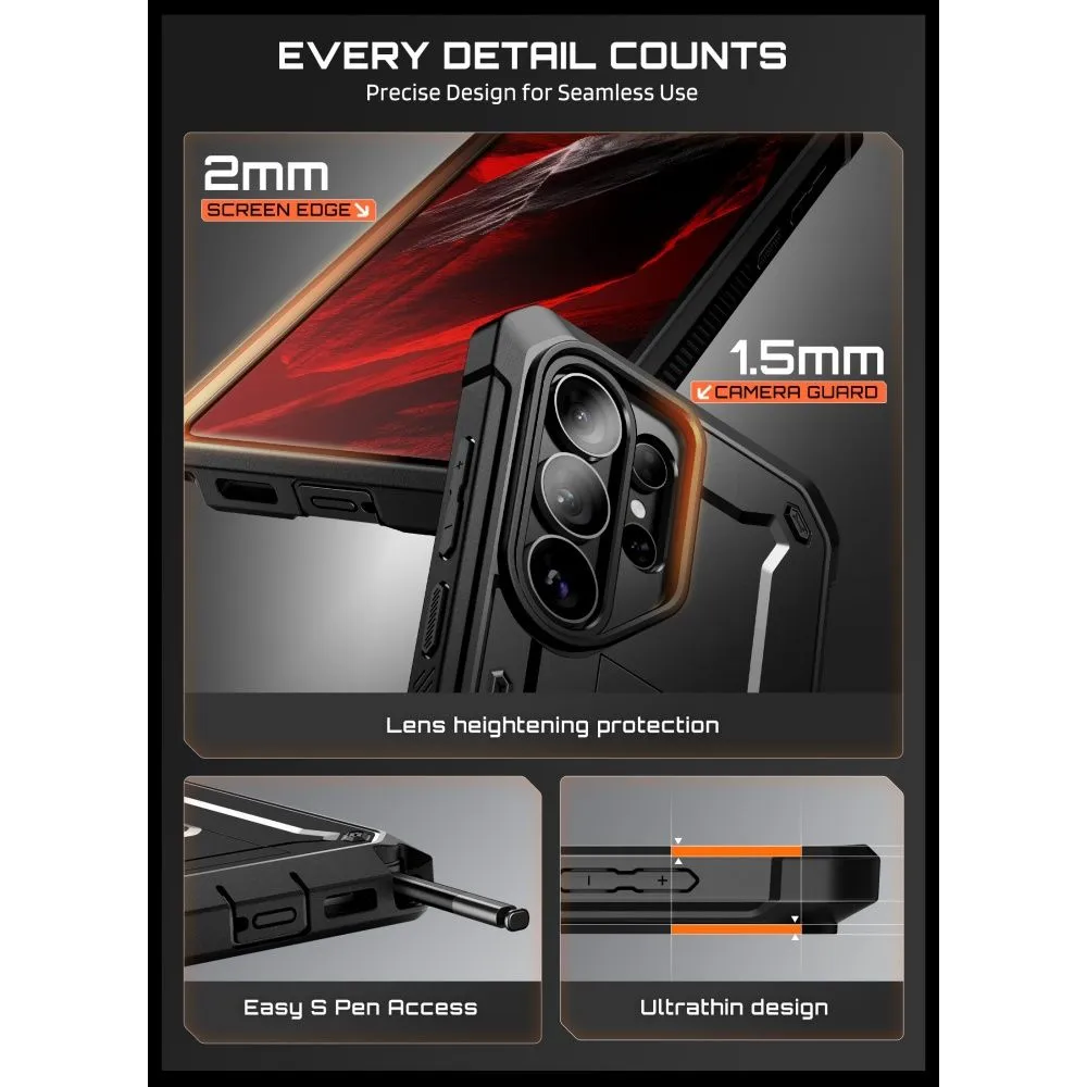 Samsung Galaxy S26 Ultra Telefona vāciņš melns SUPCASE UNICORN BEETLE PRO & TEMPERED GLASS 2-PACK