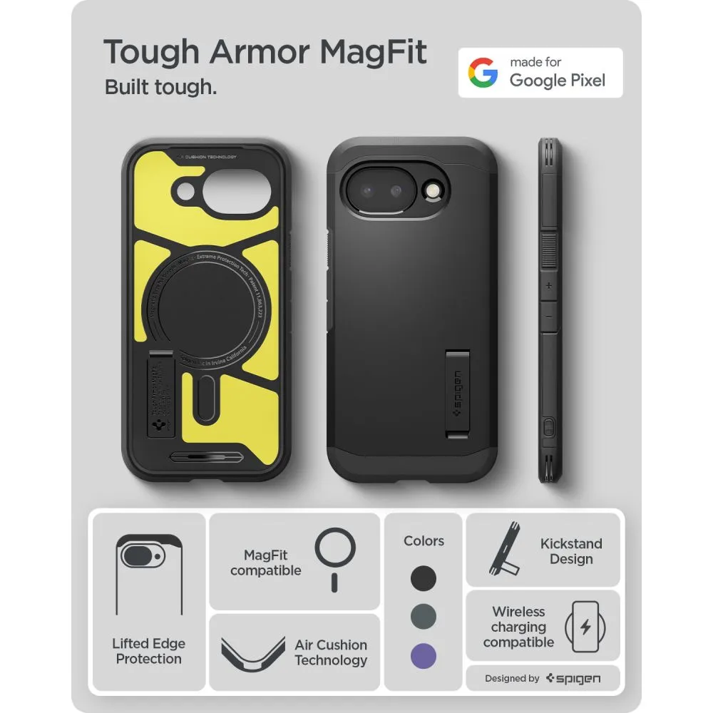 Google Pixel 10A suojakuori musta SPIGEN TOUGH ARMOR MAG MAGSAFE