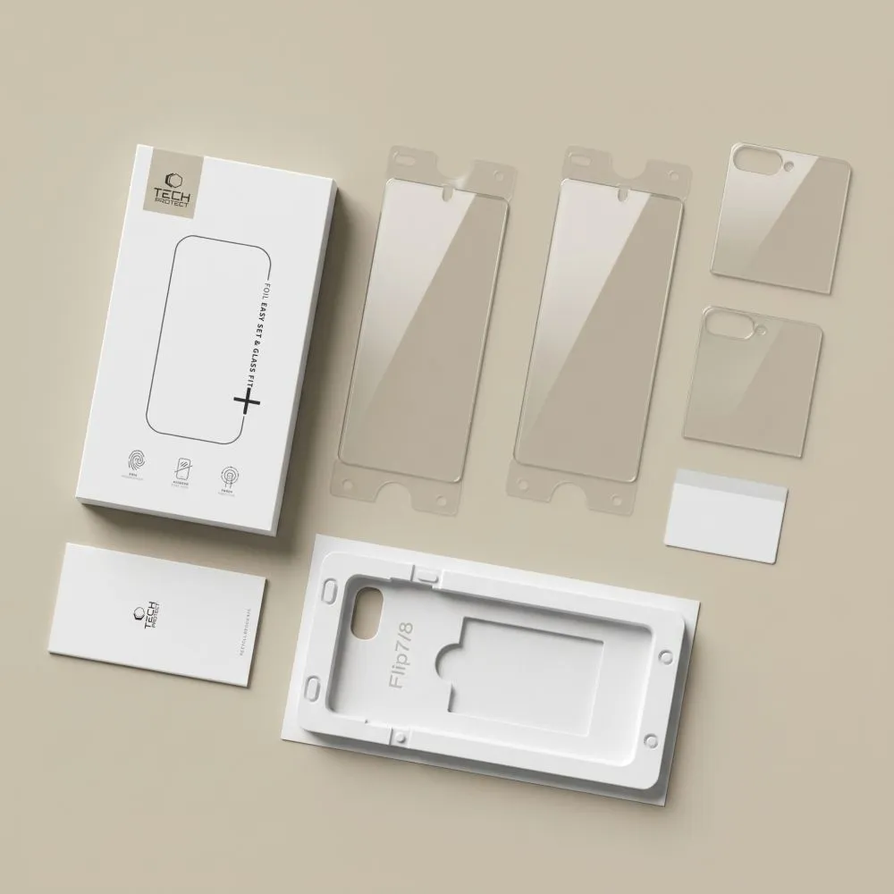 Samsung Galaxy Z Flip 8 Ekrano apsaugos  TECH-PROTECT EASY SET FOIL GLASS FIT+ 4IN1