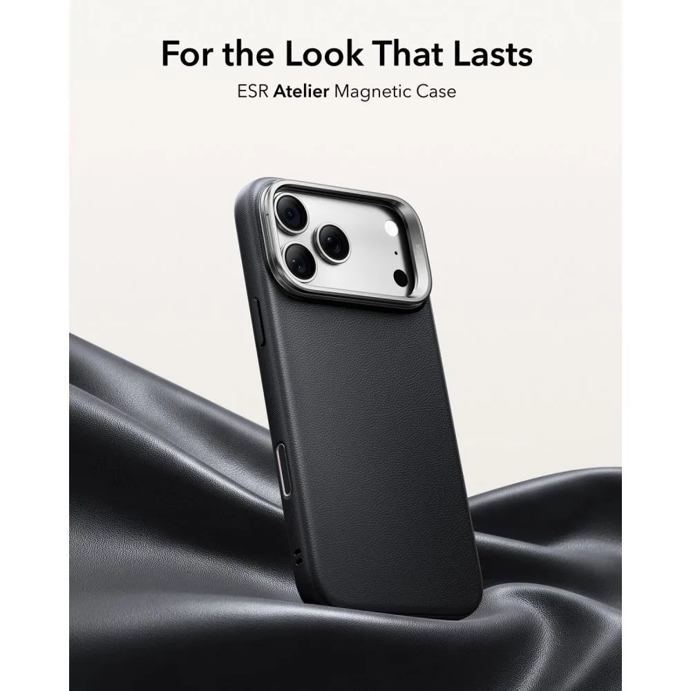Apple iPhone 18 Pro suojakuori musta ESR LEATHER KICKSTAND MAGSAFE
