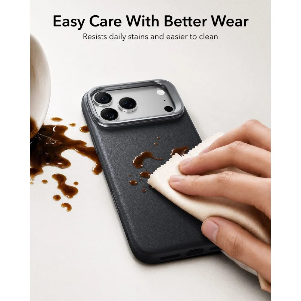 Apple iPhone 18 Pro suojakuori musta ESR LEATHER KICKSTAND MAGSAFE