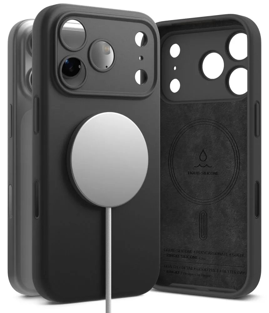 Apple iPhone 18 Pro Telefono dangteliai Juoda RINGKE SILICONE MAGNETIC MAGSAFE