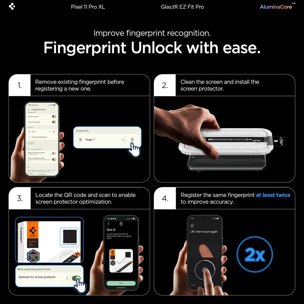 Google Pixel 11 Pro XL Ekrano apsaugos  SPIGEN GLAS.TR EZ FIT PRO AC 2-PACK