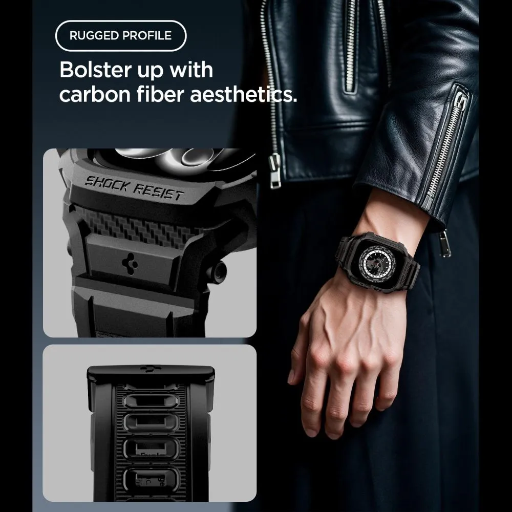 Apple Watch 12 Älykellon rannekkeet musta SPIGEN RUGGED ARMOR PRO (42 MM)